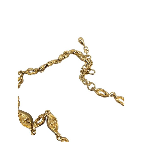 Gold Plated Chain Necklace W/ Marquise-Cut Clear Stones Adjustable Clasp 18" - Picture 5 of 16